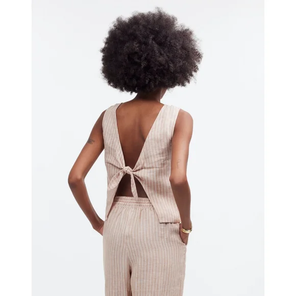 Madewell Refined Linen Top with Open back in rust and white stripe Size 12 - Picture 15 of 15